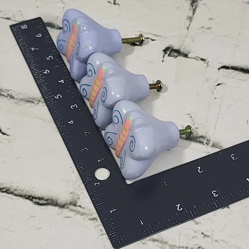 Handpainted Butterfly Drawer Pulls Knob Handles‎ Purple Resin Lot Of 3